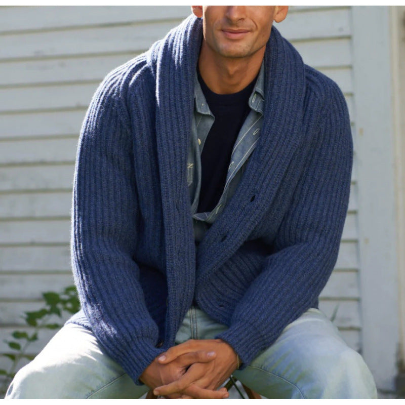 Men's knitted cardigan with draped lapel Lisslune