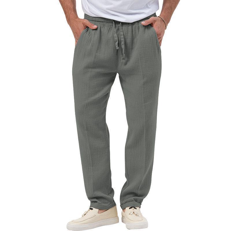 Men's casual linen pants with elastic waistband and practical side pockets Lisslune
