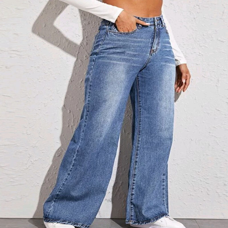 Damen weit geschnittene High-Waist Jeans im casual Look Lisslune