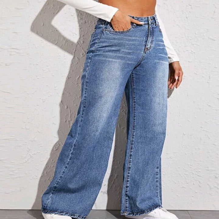 Damen weit geschnittene High-Waist Jeans im casual Look Lisslune