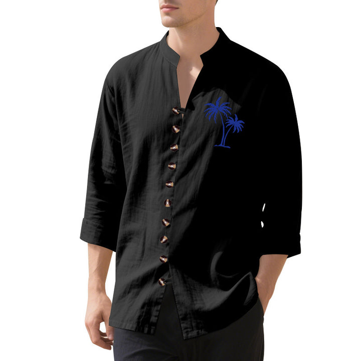 Men's long-sleeve shirt with embroidered palm motif and button placket Lisslune