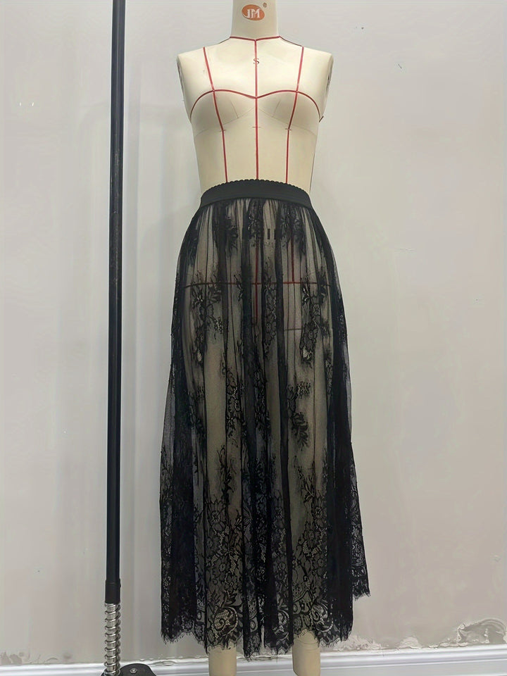 Damen Elegante Spitzen-Maxiröcke mit hohem Bund Lisslune