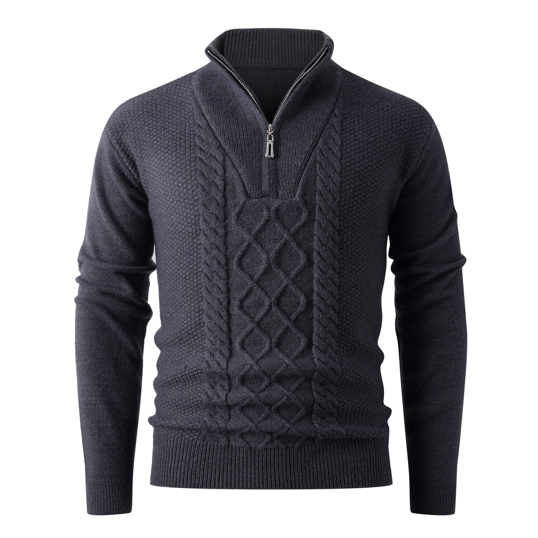 Men's chunky knit sweater with modern stand-up collar and functional zipper Lisslune