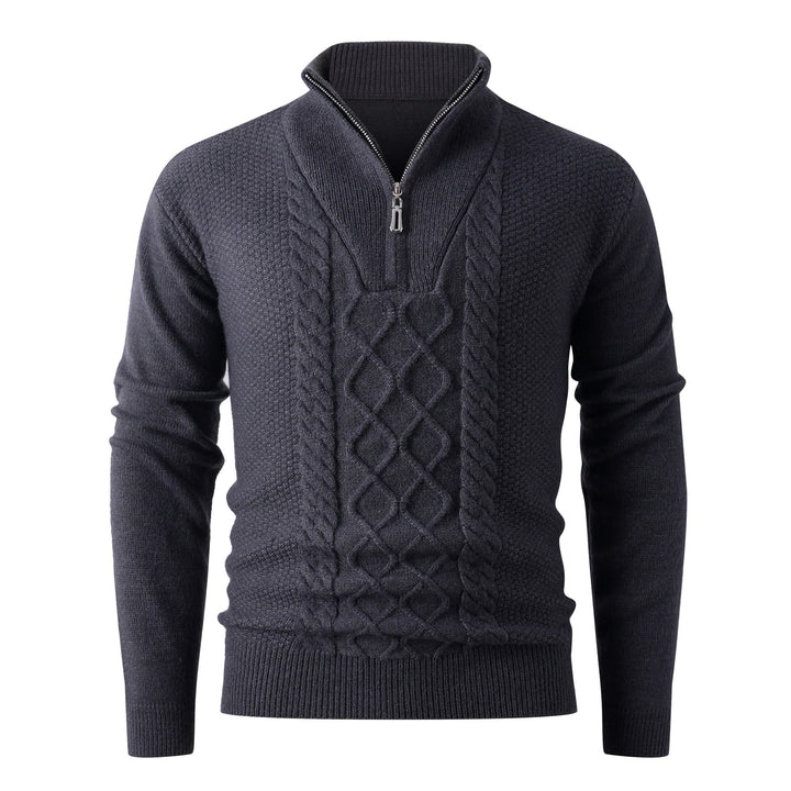 Men's chunky knit sweater with modern stand-up collar and functional zipper Lisslune
