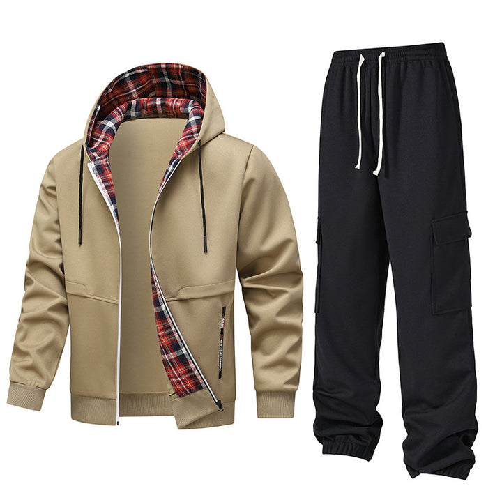 Men's casual tracksuit with hood and checked lining Lisslune