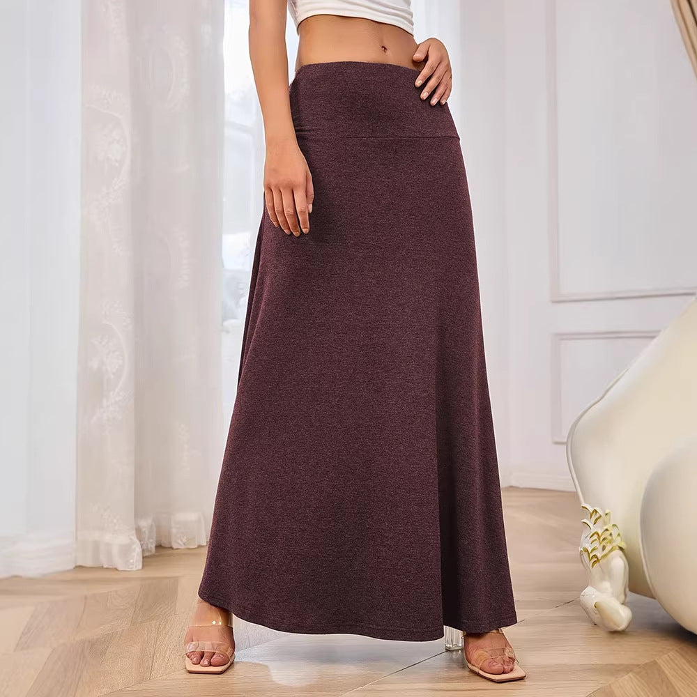 Women's maxi skirt made of soft jersey with elastic waistband and flowing cut Lisslune