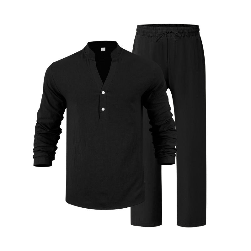 Men's leisure loungewear set with long-sleeved shirt and comfortable joggers Lisslune