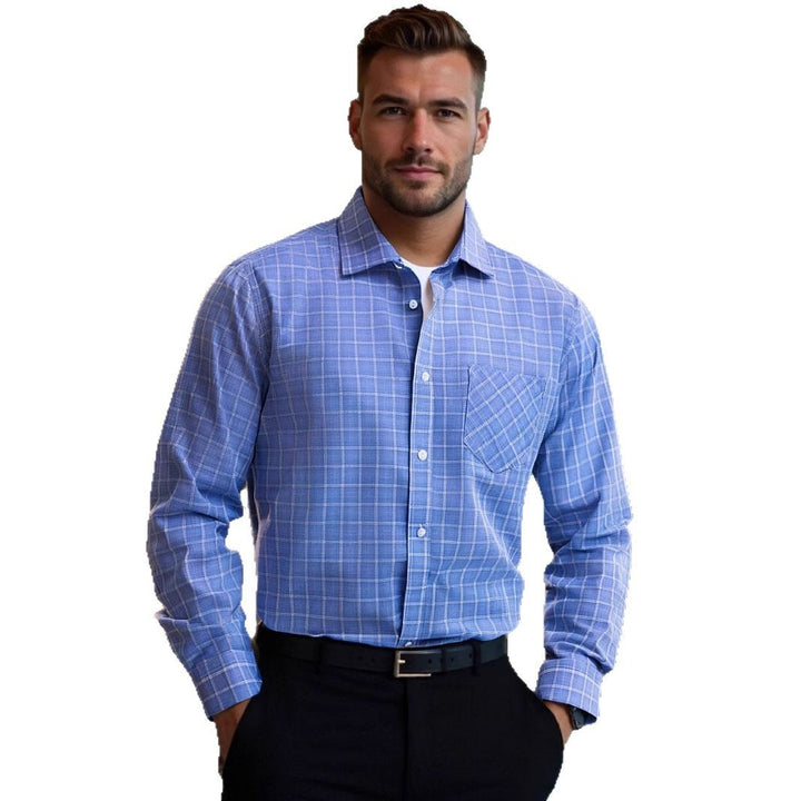 Men's modern checked long sleeve shirt with chest pocket Lisslune