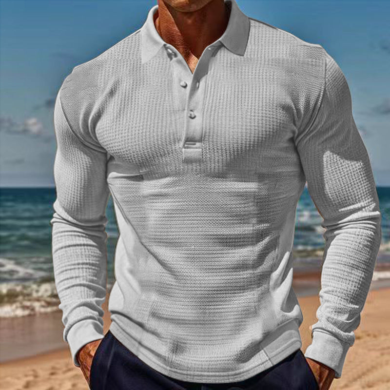 Men's long-sleeved polo shirt with textured design Lisslune