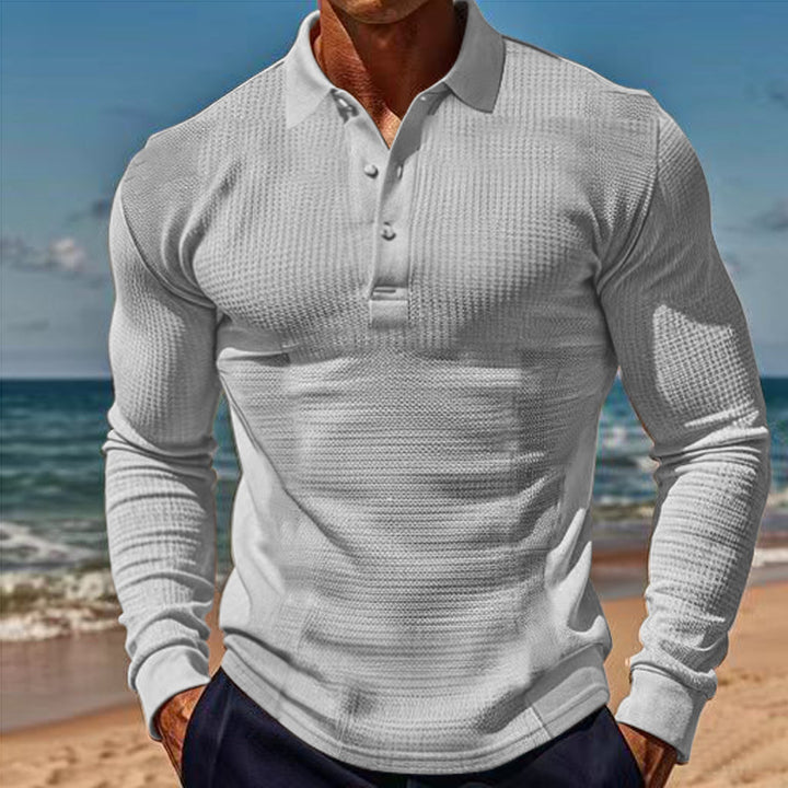 Men's long-sleeved polo shirt with textured design Lisslune
