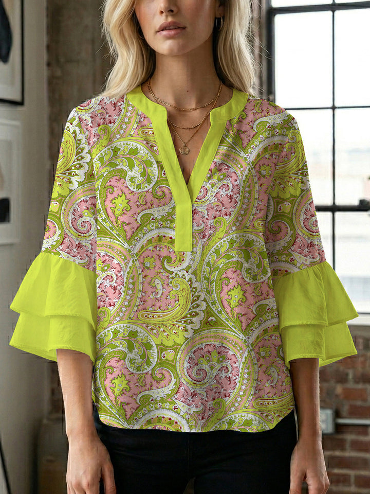 Women's blouse with voluminous ruffle sleeves and creative floral design Lisslune