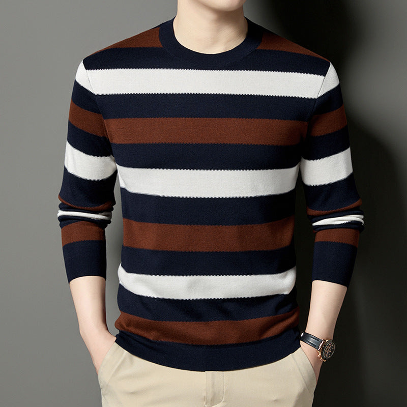 Men's Stylish Round Neck Sweater with Elegant Stripe Pattern Lisslune