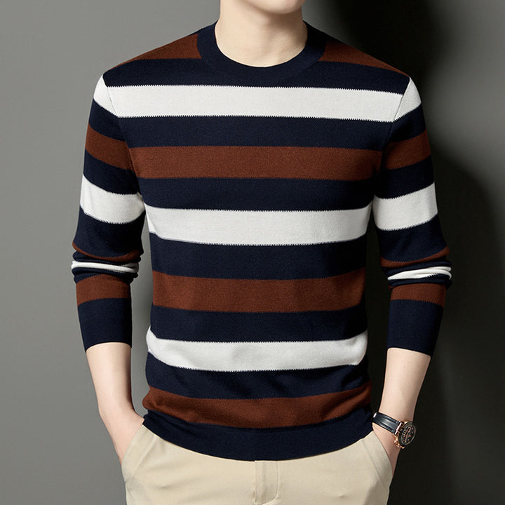 Men's Stylish Round Neck Sweater with Elegant Stripe Pattern Lisslune