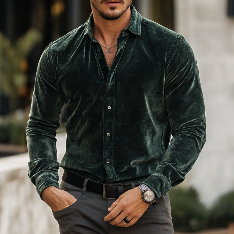 Men's elegant velvet shirt with fine details Lisslune