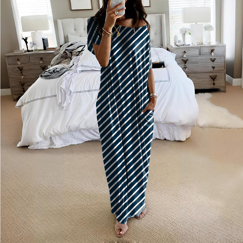 Ladies Loose Maxi Dress with Animal Print and Side Pockets Lisslune
