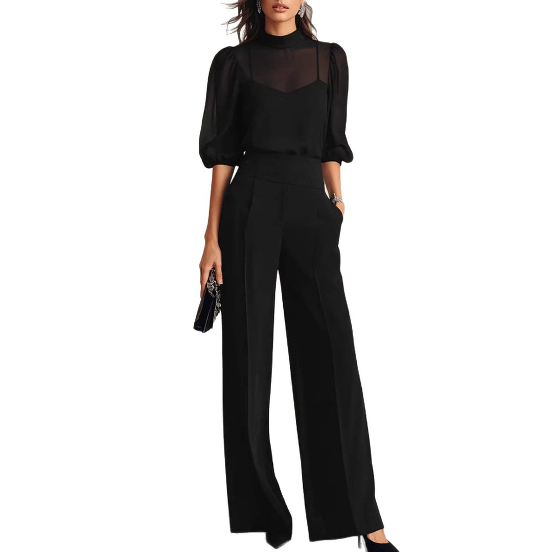 Damen elegantes Blusenset mit weiten Beinen und transparenten Ärmeln Lisslune