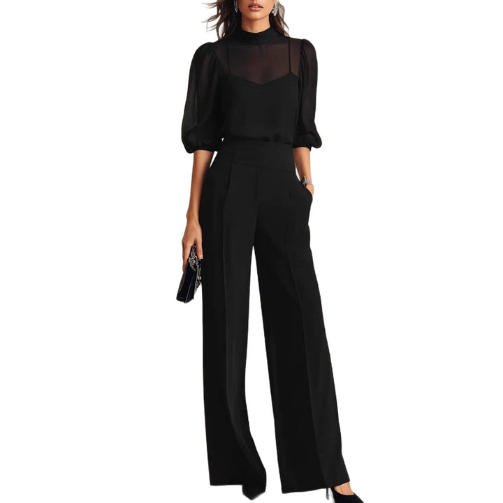 Damen elegantes Blusenset mit weiten Beinen und transparenten Ärmeln Lisslune
