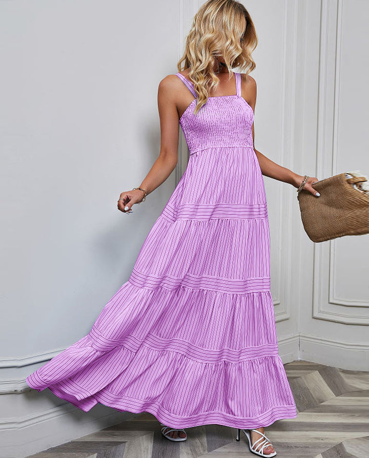 Women's maxi dress with sophisticated pleated design and elastic top Lisslune
