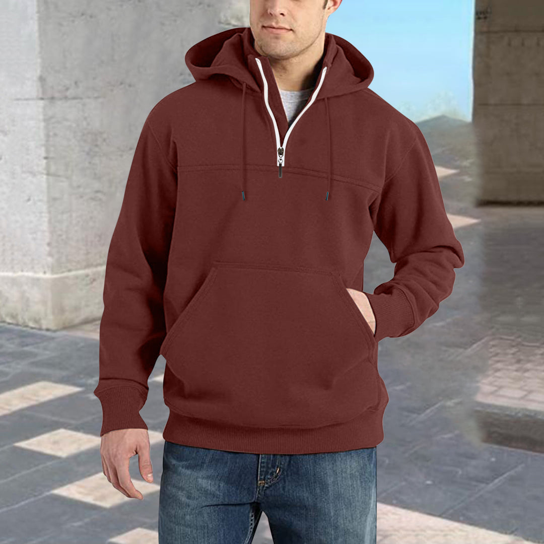 Men's stylish hoodie with half zipper and practical kangaroo pockets Lisslune