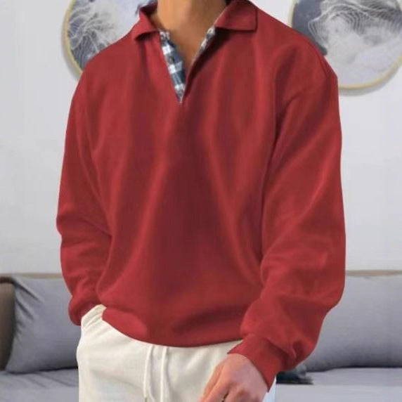Men's Long Sleeve Polo Shirt with Elegant V-Neck and Stylish Contrast Details Lisslune