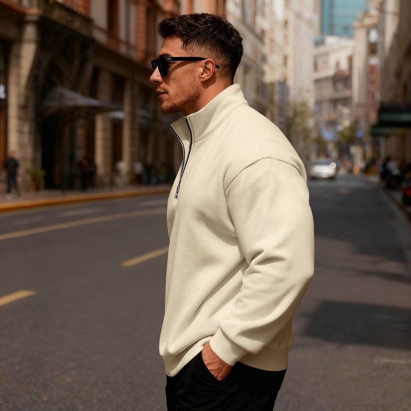 Men's sporty sweater with stand-up collar and half zipper Lisslune