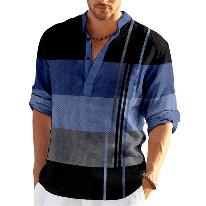 Men's casual long sleeve shirt with button placket and textured surface Lisslune