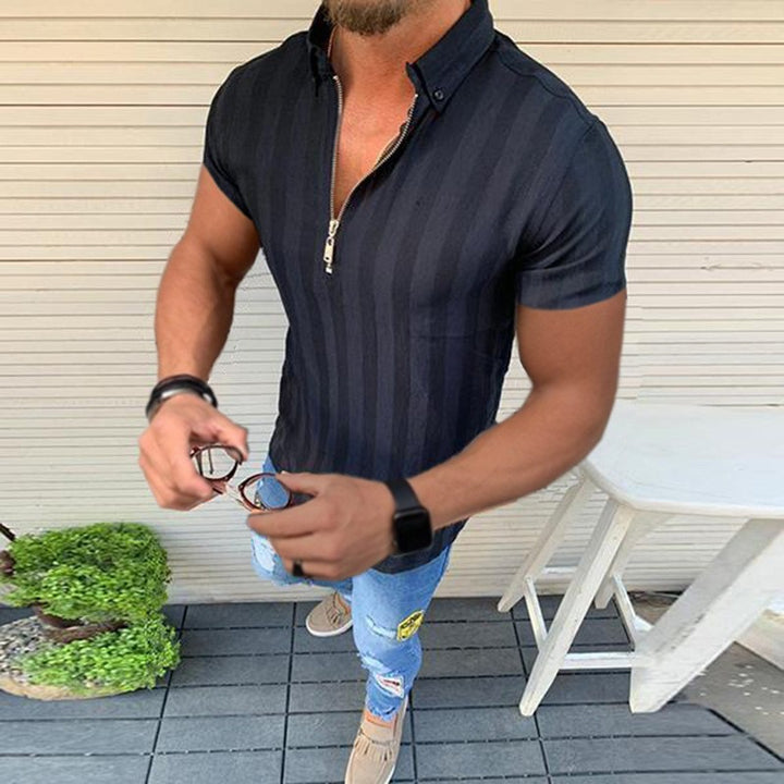 Men's short-sleeve shirt with modern stripes and elegant zip opening Lisslune