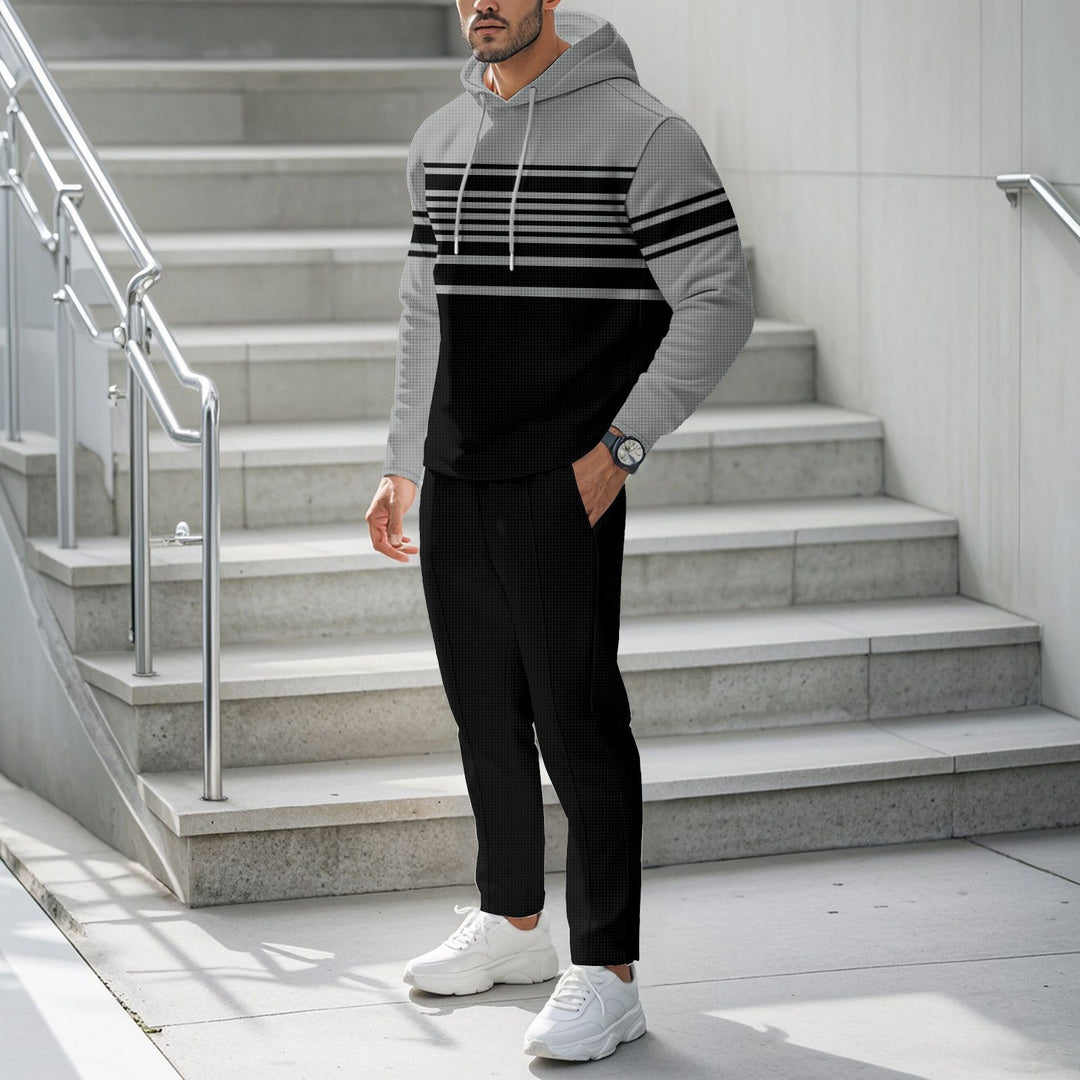 Men's Sporty Hoodie with Textured Design and Fashionable Stripes Lisslune