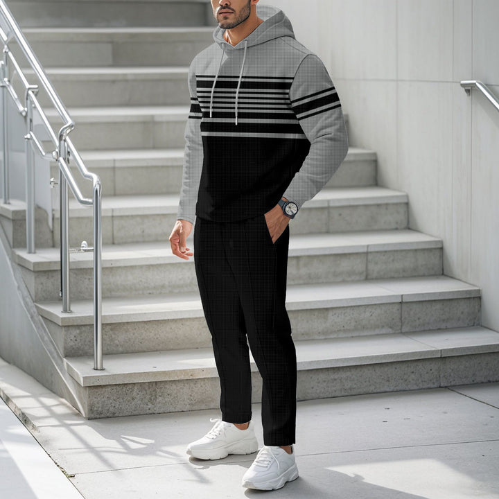 Men's Sporty Hoodie with Textured Design and Fashionable Stripes Lisslune