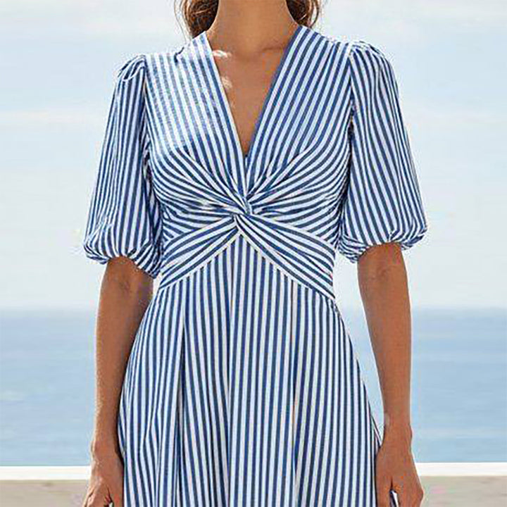 Women's midi dress with wonderful wrap design and elegant stripes