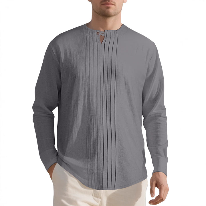 Men's elegant long-sleeve shirt with textured design and stylish stand-up collar Lisslune