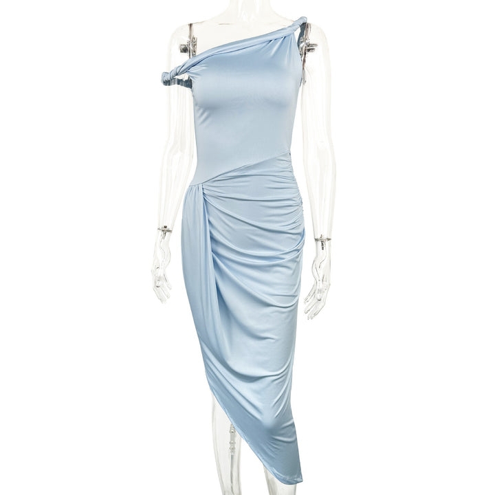 Damen elegantes asymmetrisches Maxikleid mit Raffungen Lisslune