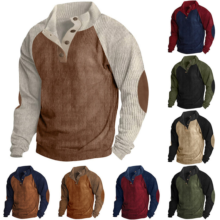 Men's structured pullover shirt with button placket and leather details Lisslune