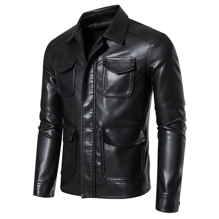 Men's fashionable synthetic leather jacket with practical pockets and modern cut Lisslune