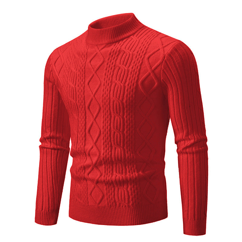 Men's knitted sweater with high collar and cable pattern Lisslune