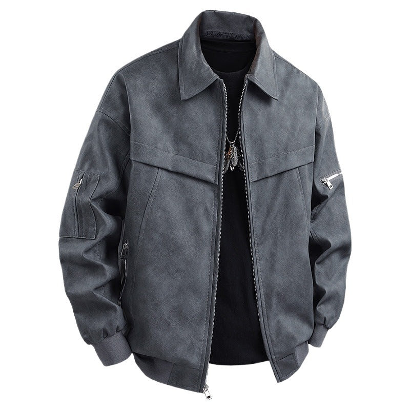 Men's synthetic leather jacket in a casual biker style with practical pockets Lisslune