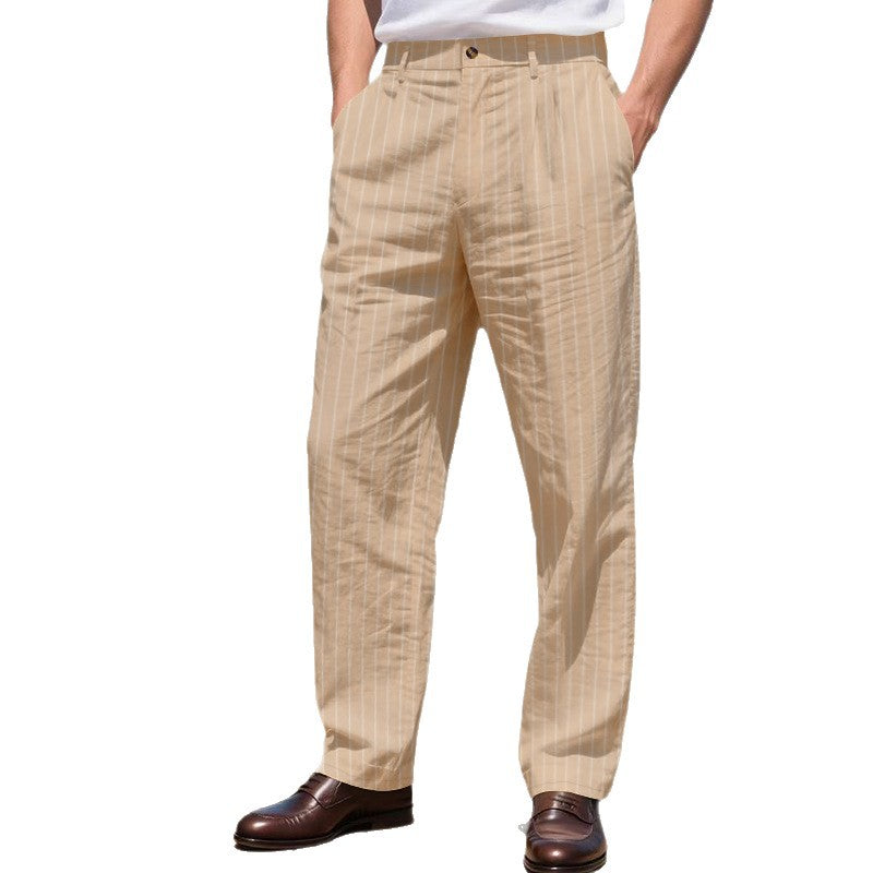 Men's Elegant Stripe Pants with Loose Fit and Practical Pockets Lisslune