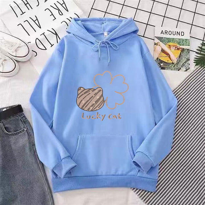 Women's hoodie with creative cat design and lucky motif Lisslune