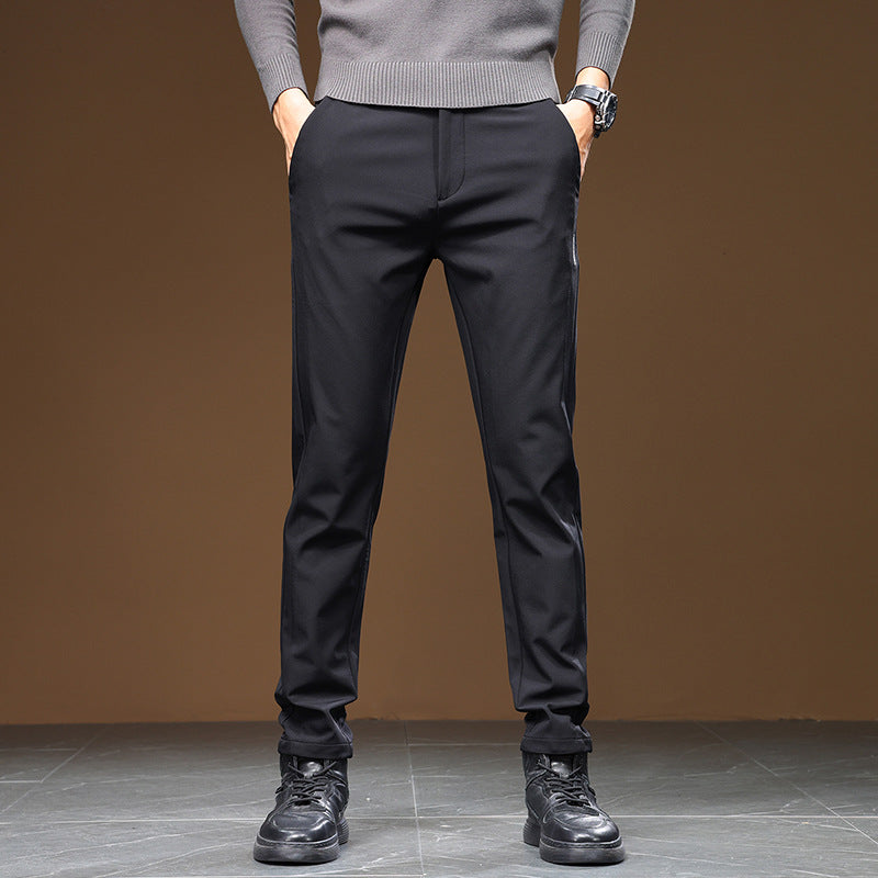 Men's Elegant Leisure Pants with Elastic Waistband and Side Zip Pockets Lisslune