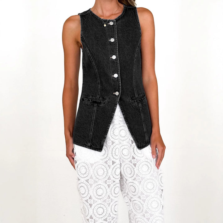Women's jeans vest in a modern cut and practical pockets