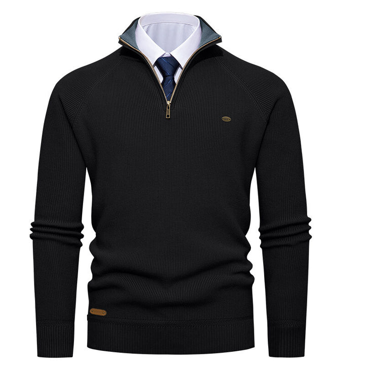 Men's Elegant Knit Sweater with Stand Collar and Zipper Lisslune