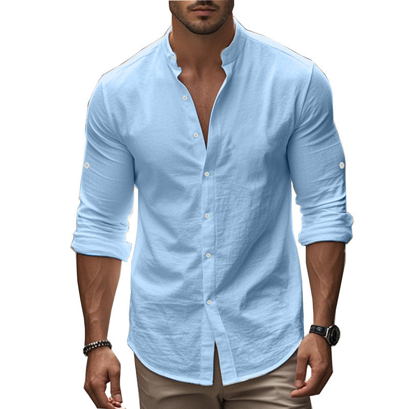 Men's Casual Long Sleeve Shirt with Modern Stand-Up Collar Lisslune