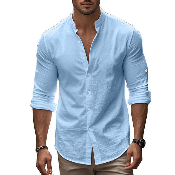 Men's Casual Long Sleeve Shirt with Modern Stand-Up Collar Lisslune