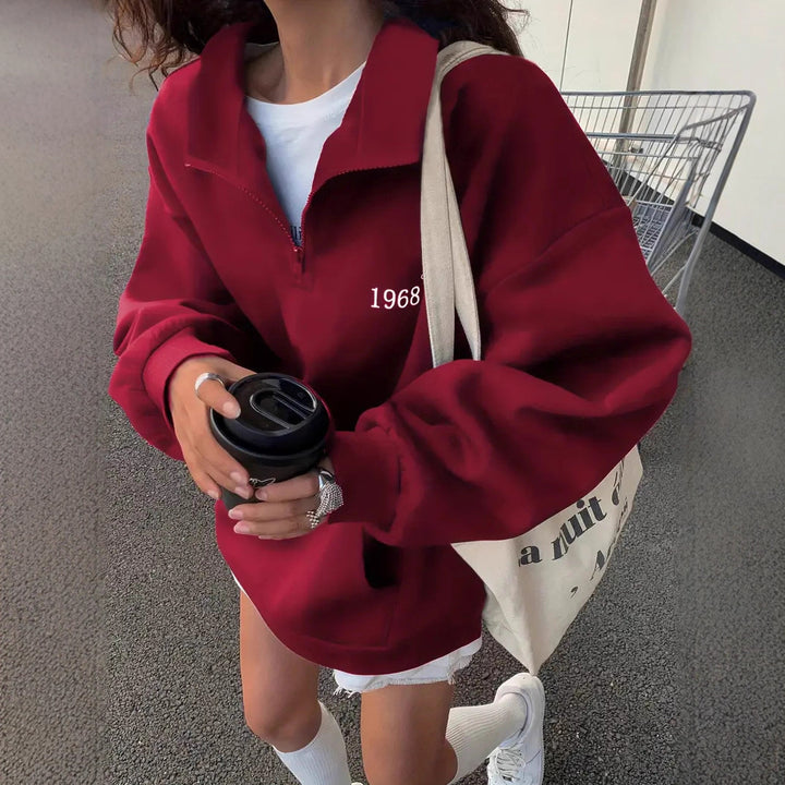 Women's sporty sweater with high collar and zipper Lisslune