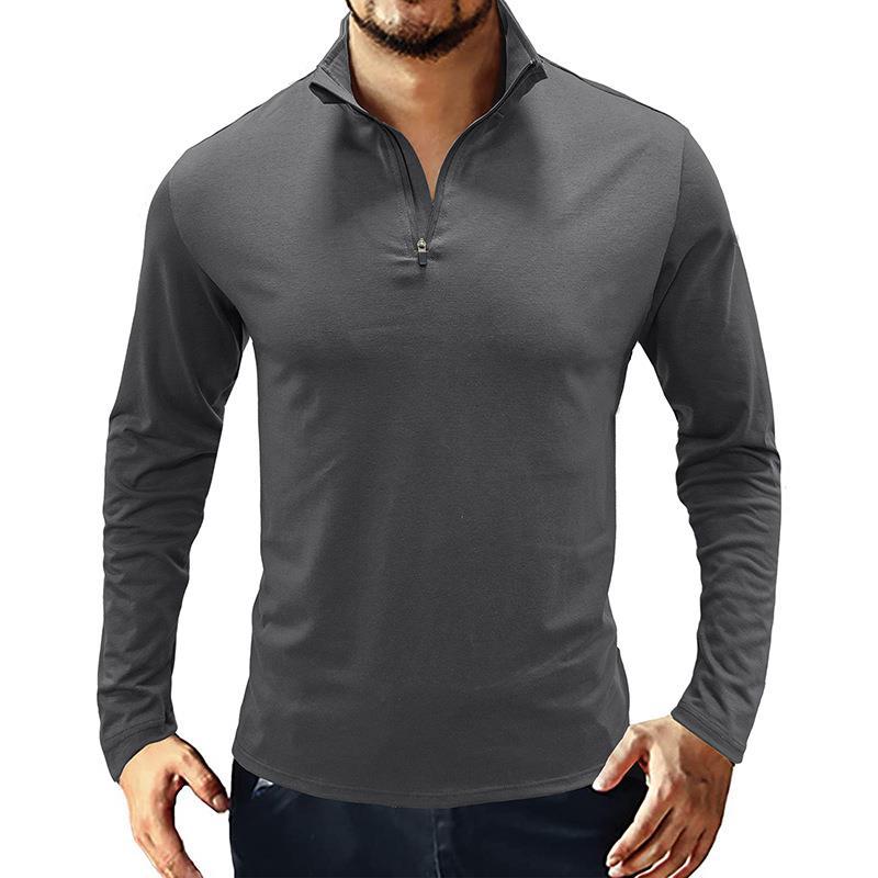 Men's Long Sleeve Shirt with Stand-Up Collar and Half Zipper Lisslune