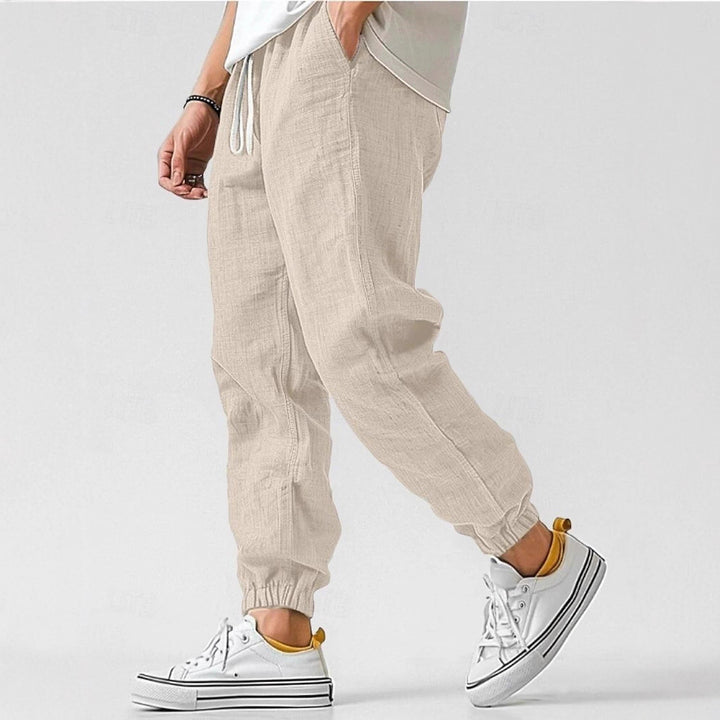 Men's Comfortable Linen Pants with Elastic Waistband and Side Pockets Lisslune