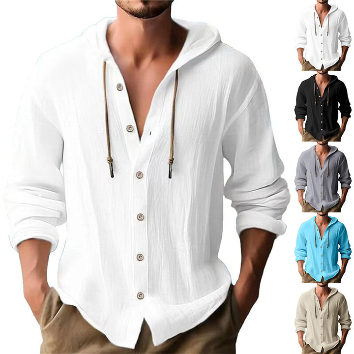 Men's Casual Hooded Shirt with Button Placket Lisslune