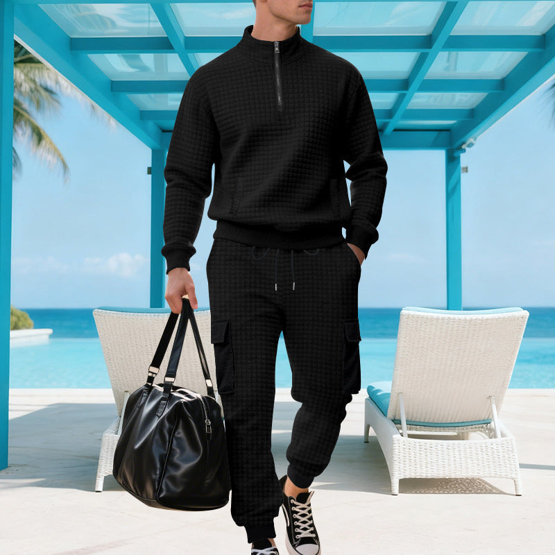 Men's Sporty Leisure Set with Stand-Up Collar and Practical Pockets Lisslune