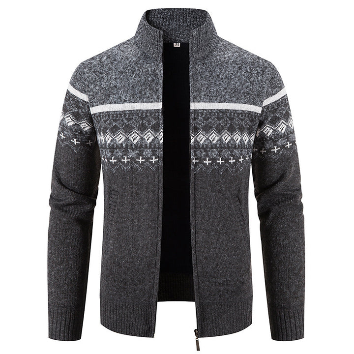 Men's cardigan with modern Norwegian pattern and stand-up collar Lisslune