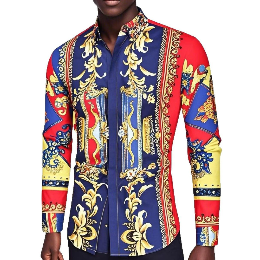 Men's long sleeve shirt with extravagant baroque pattern and modern fit Lisslune